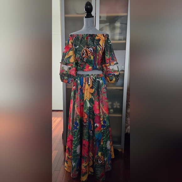 Rachel Zoe Dresses & Skirts - Rachel Zoe Tropical Off-Shoulder Maxi Set in Green, Yellow & Pink